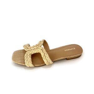 Express Women’s Light Braided Rattan Straw Slip On Slides Sandals tan In Size 8